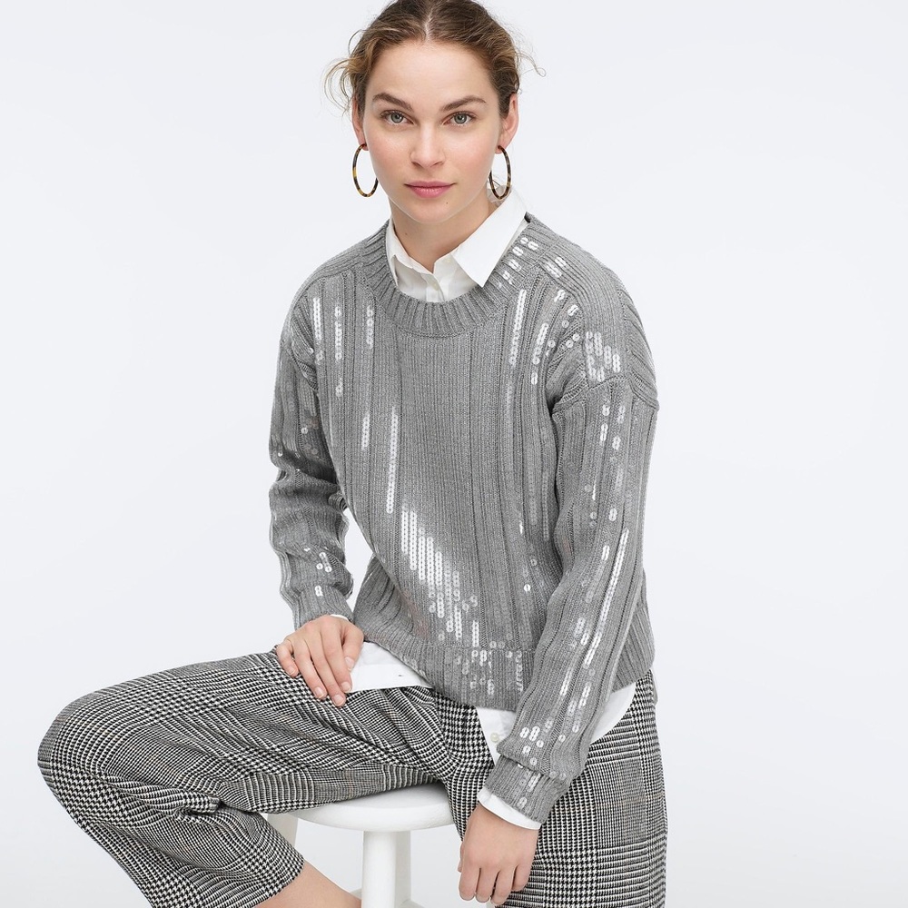 JCREW Collection sequin-striped ribbed crewneck sweater